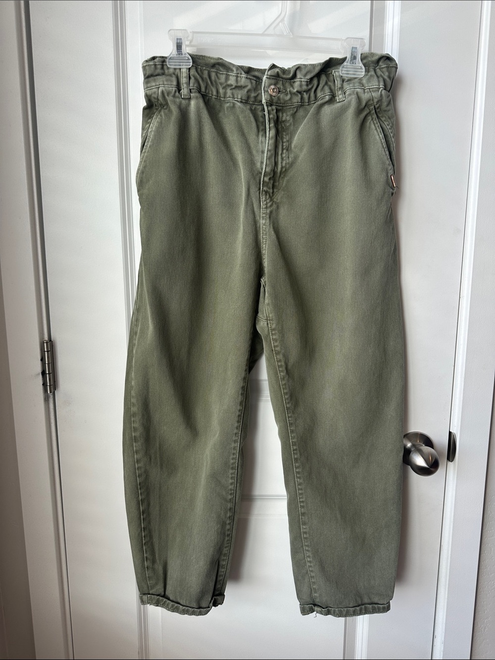 Zara Olive Green Paperbag-Style Elastic Waist Casual Pants